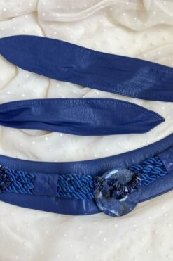 Vintage 80s Lapis Blue Leather Waist Belt