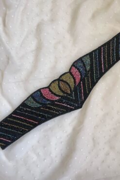 Vintage 80s Black Rainbow Beaded Waist Belt - M/L