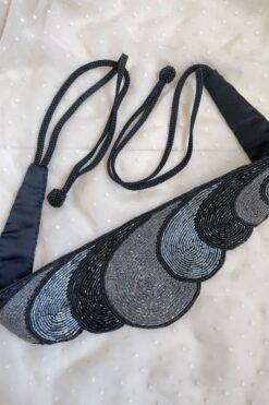 Vintage 80s Black and Silver Beaded Waist Belt - One Size
