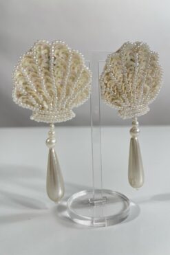 80s Iridescent Sequins and Faux Pearl Shell Earrings