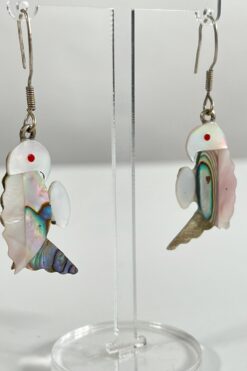 Vintage Parrot Mother of Pearl and Silver Earrings