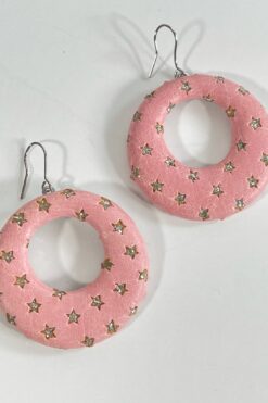 Vintage Pink Glitter Star Hoop Earrings