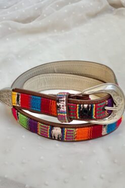 Vintage Multicolored Weave and Leather Western Belt