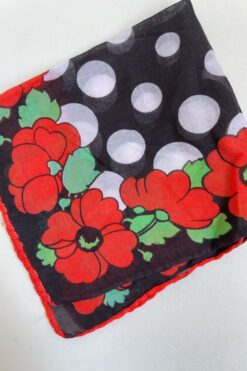 Vintage 60s Poppies and Polkadots Handkerchief