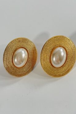 80s Napier Gold Tone Faux Pearl Earrings - Clip On