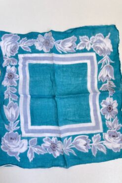 Vintage Teal Floral Handkerchief