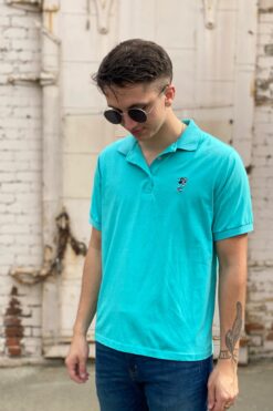 Turquoise Golfing Mickey Mouse Polo - M/L