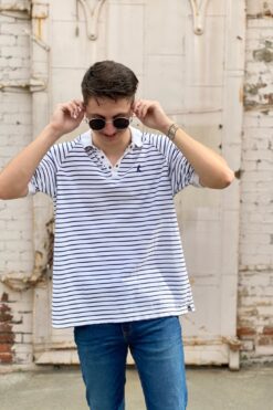 Vintage Men's Striped Mickey Polo - Large