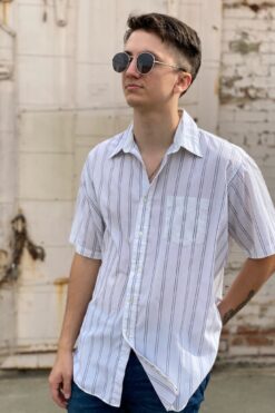 Vintage Red and Blue Striped Button Down Shirt - XL