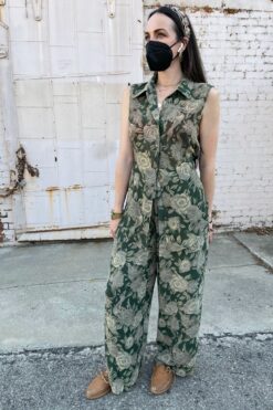 SOLD 90s Green Rose Print 2 Piece Set - M/L