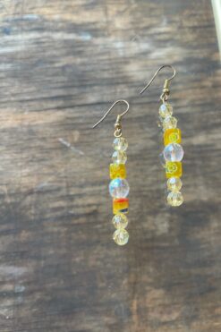 Lemon and Clear Glass Beaded Dangle Earring