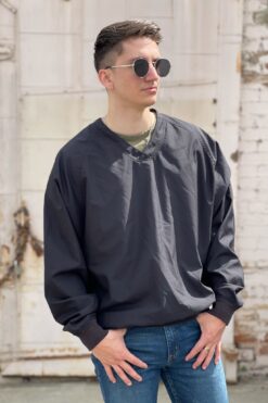 Black Windbreaker V-Neck Pullover - XL