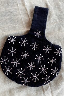 Vintage Black Velvet Wristlet Bag with Beaded Starbursts