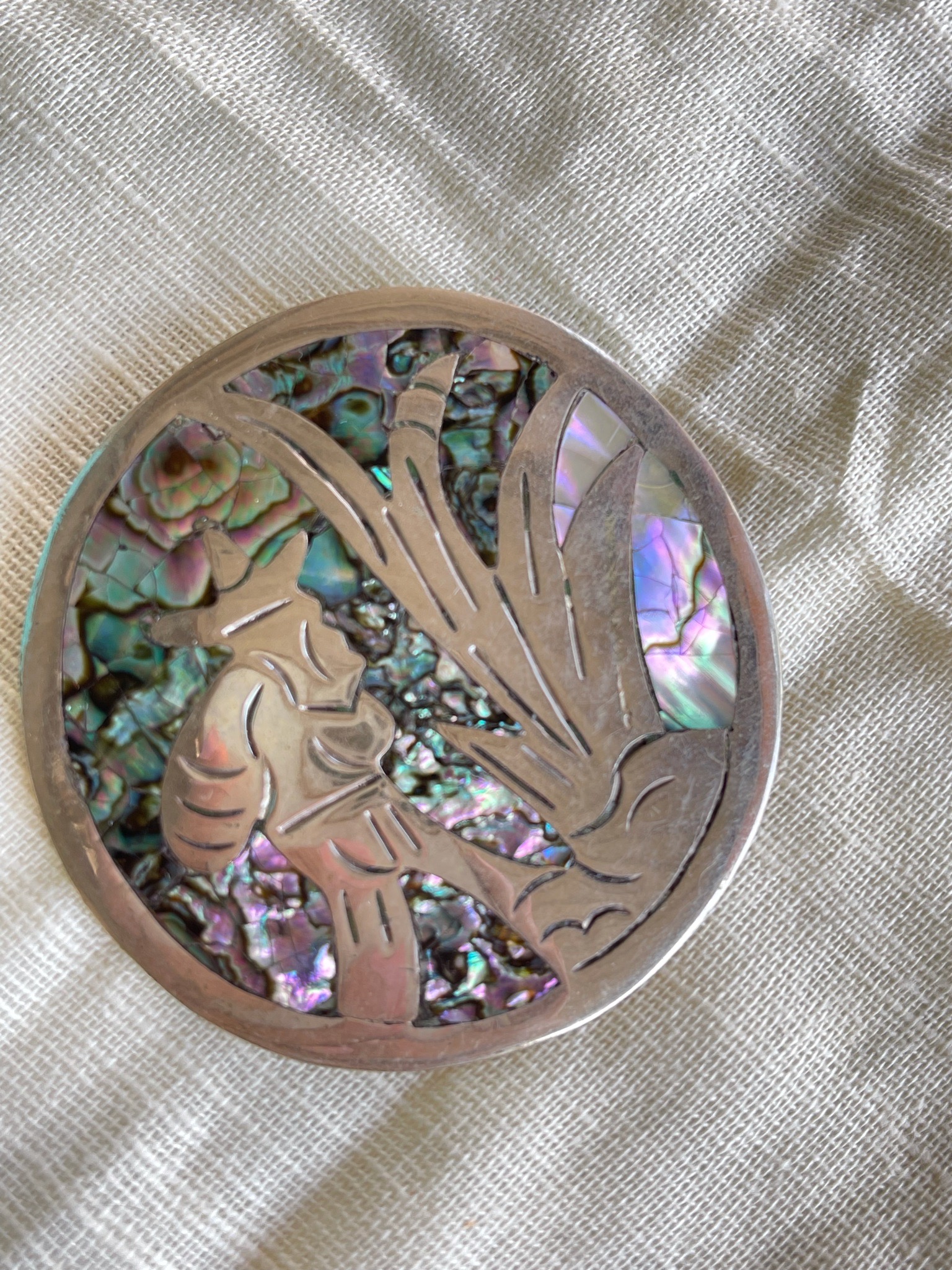 Beautiful Vintage Sterling Silver Abalone Decorative Silver Abalone Brooch