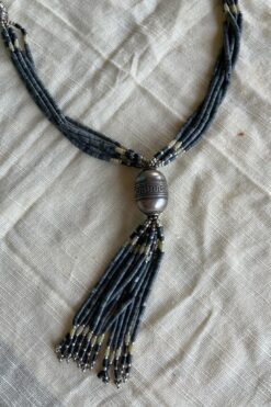 Vintage Lapis and Jade Beaded Tassel Necklace