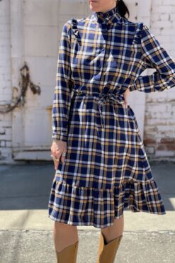 Vintage Ruffled Plaid Prairie Dress - M/L