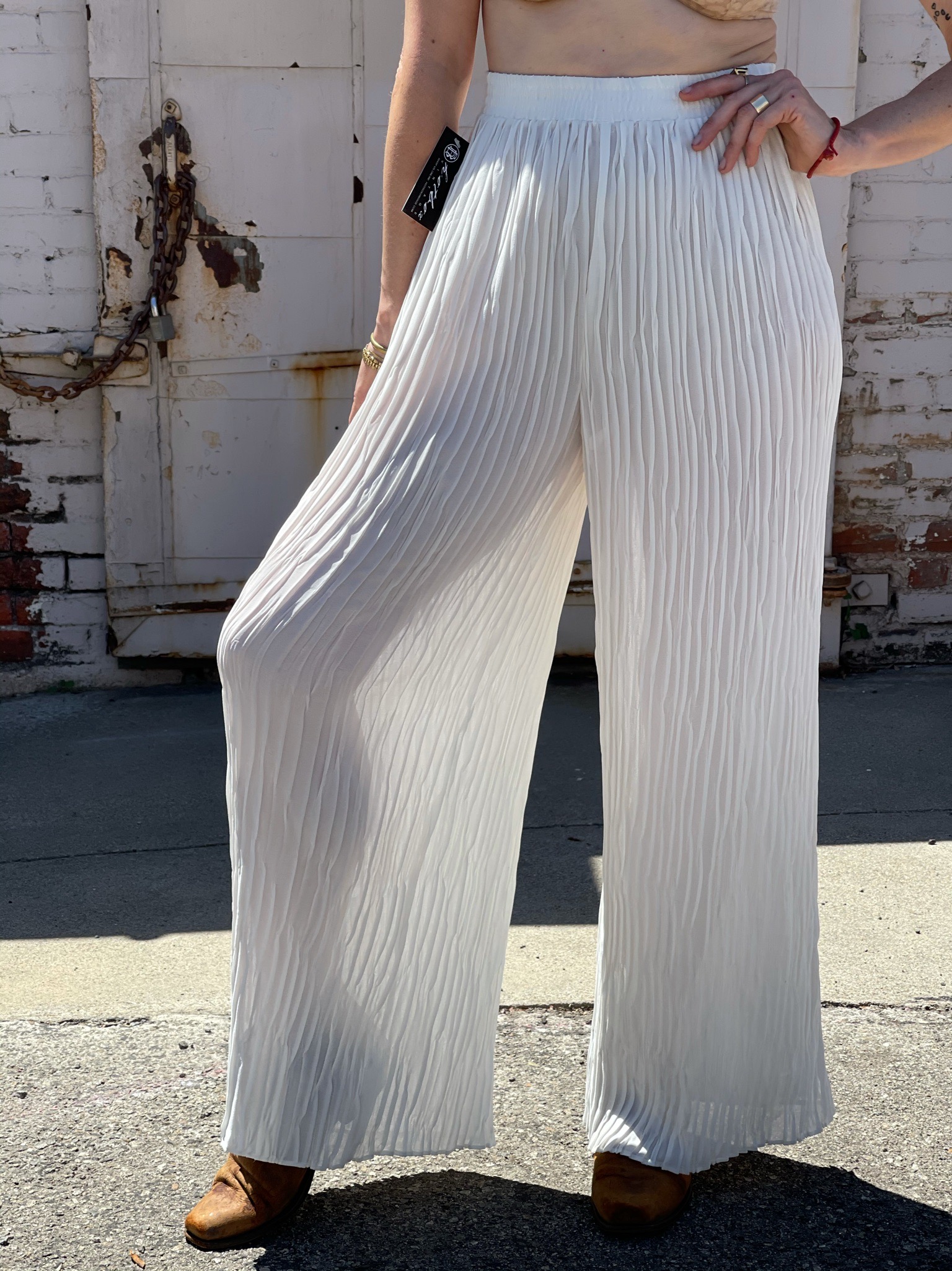 Vintage Sheer White Pleated Chiffon Pants - S/M