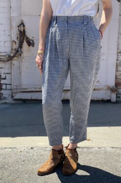 SOLD Black White & Silver Lurex Gingham Pants - Medium