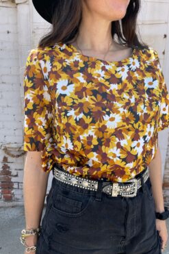 70s Autumn Daisy Print Top - LG