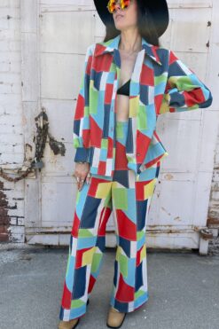 70s Patchwork Print Jacket and Pants Set - M/L