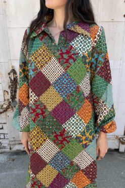 70s Patchwork Print Maxi Dress - Large