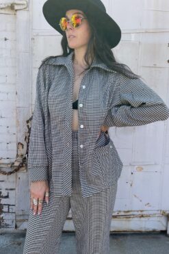 70s Brown Hounds Tooth Check Set - M/L