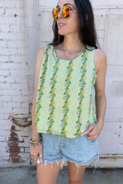 70s Wallpaper Stripe Lime Green Tank Top - M/L
