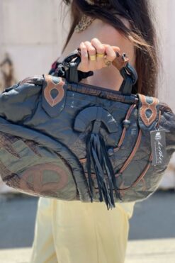 Vintage 80s 'Bags by Pinky' Quilted Appliqué Leather Bag