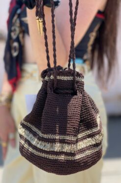 Vintage Crocheted Knit Bag with Tortoiseshell Acrylic Bottom