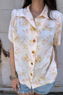 70s Lightweight Floral Short Sleeve Shirt - Lg