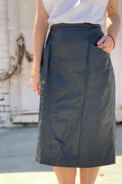 80s Black Leather Skirt - Large
