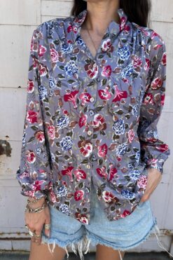 70s-does-30s Floral Print Button Down Shirt - LG