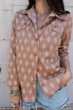 70s Cognac Button Down Shirt - M/LG