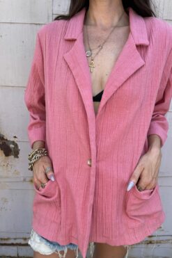 80s Pretty in Pink Crinkle Blazer - LG