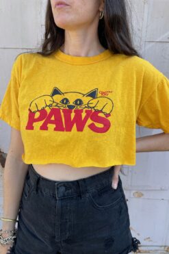 SOLD 80s Glamour Kitty Goldenrod Yellow Crop Top - M/L