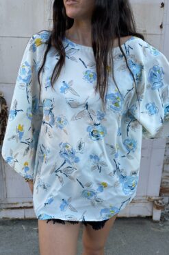 70s Blue Rose Print Full Circle Top - One Size