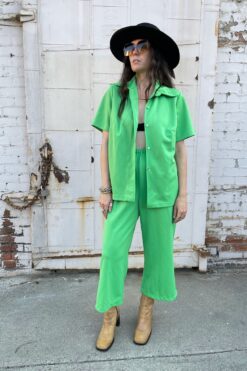 70s Key Lime Green Short Sleeve Two Piece Set - M/L