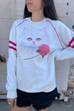 80s Airbrushed Cat and Rose Sweatshirt - M