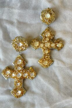 80s Beaded Cross Earrings