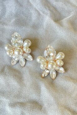 Vintage Wendy Gell Crystal and Pearl Cluster Earrings - Clip On