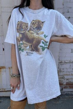 SOLD - 90s Baby Bobcat Kittens T-Shirt Dress - One Size