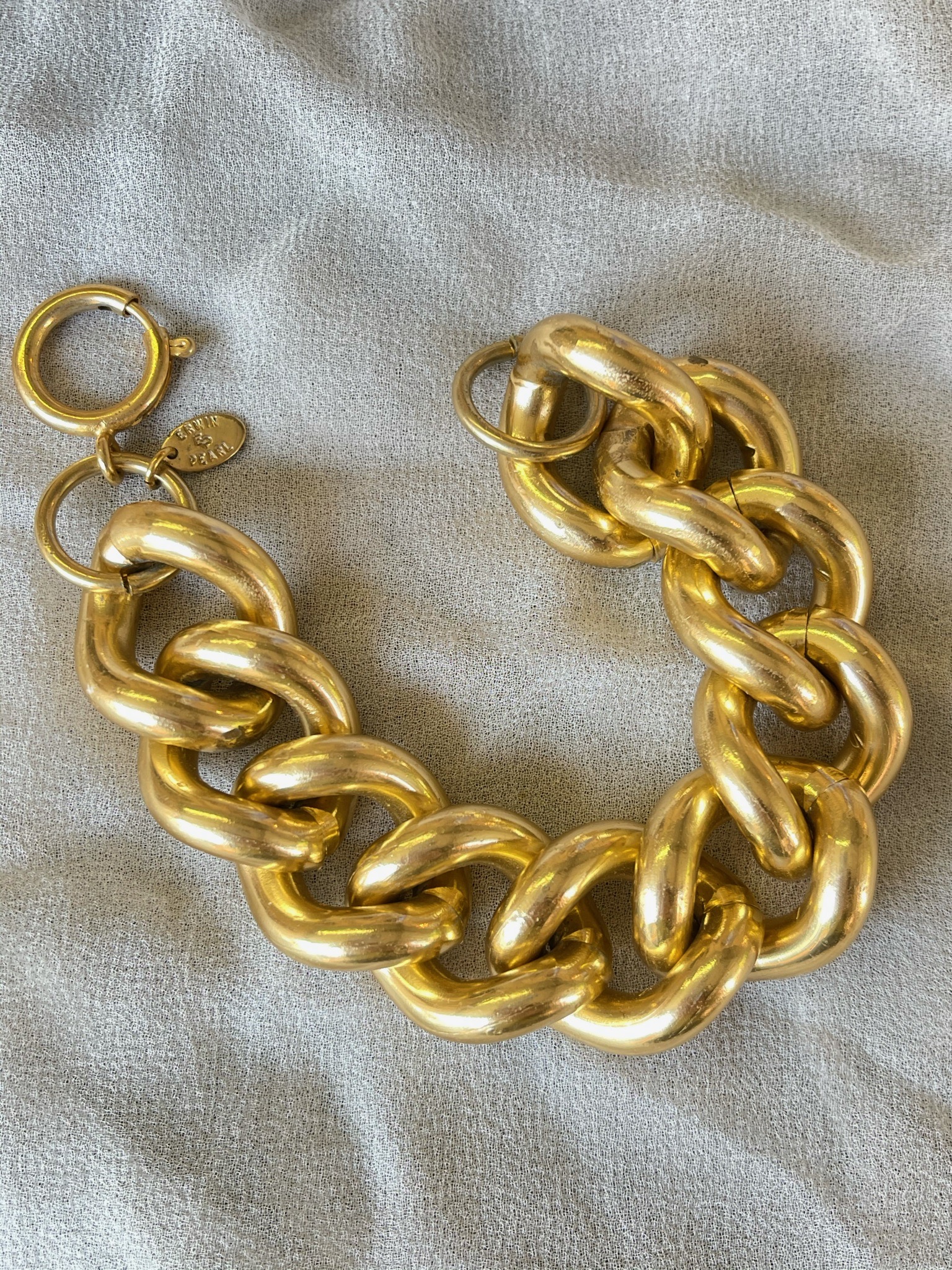 New Vintage Erwin Pearl Gold 7 1/4" Large Twin Link Bracelet ~Made in 1980's #PP 