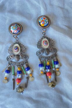 Vintage Millefiore Chandelier Dangle Earring - Clip On