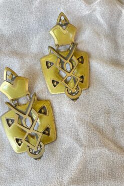 Vintage 70s Brass and Olive Enamel Earrings