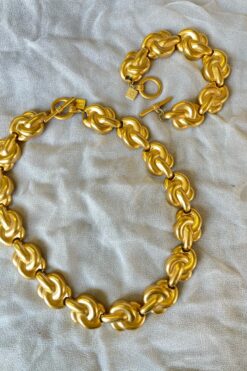 Vintage Anne Klein Gold Tone Swirl Knot Necklace and  Bracelet Set