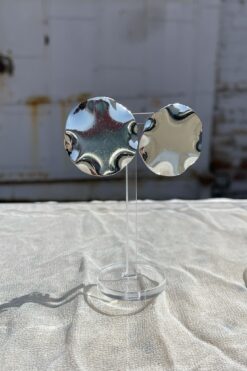 Silver Ripple Disk Earrings - Clip On
