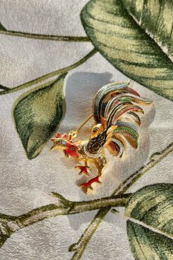 Vintage Spanish Damascene Style Rooster Brooch