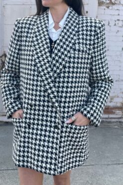 80s Double Breasted Houndstooth Jacket - M/L