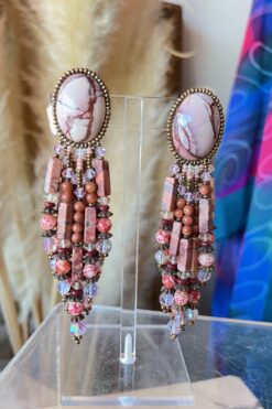 80s Marble Stone Tassel Earrings - Clip On