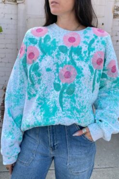 80s Hand Painted Springtime Flowers Sweatshirt - Large